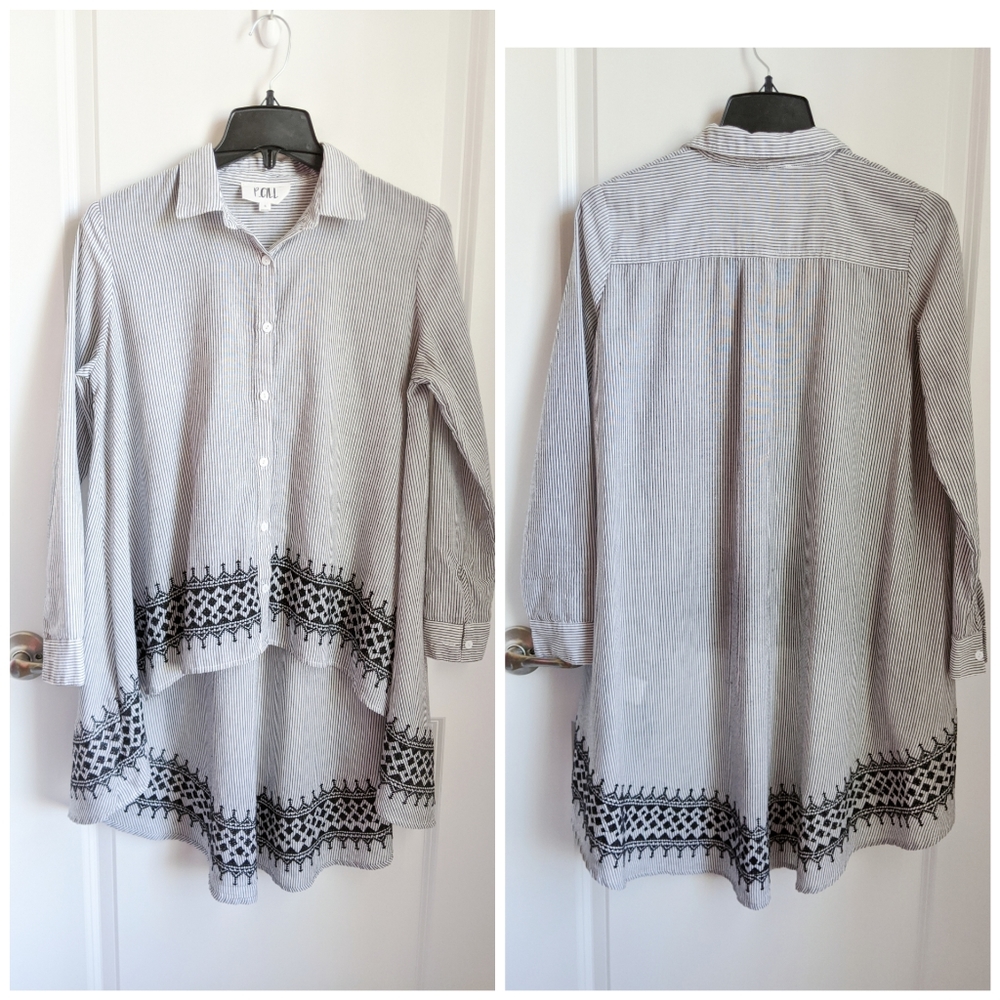 P Chill High Low Embroidered Button Down Shirt